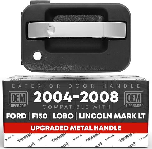 مقبض باب السائق الأمامي الخارجي T1A، معدن مطور - متوافق مع 2004-2014 Ford F-150، 04-14 Ford Lobo، 04-14 Lincoln Mark LT - كروم، أسود مع فتحة مفتاح - OEM 9L3Z-1522405-BB-HCHMT in Kuwait