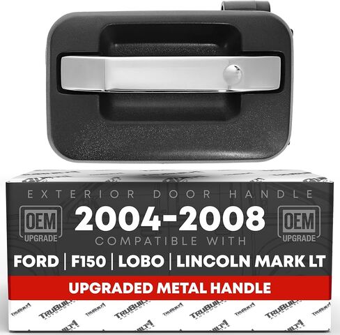 مقبض باب السائق الأمامي الخارجي T1A، معدن مطور - متوافق مع 2004-2014 Ford F-150، 04-14 Ford Lobo، 04-14 Lincoln Mark LT - كروم، أسود مع فتحة مفتاح - OEM 9L3Z-1522405-BB-HCHMT in Kuwait