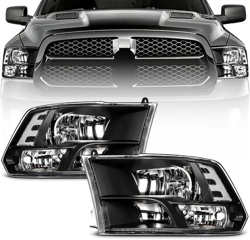 ASAPE Headlight Assembly - 2009-2018 for Dodge Ram Headlights Assembly for Dodge Ram 1500/2500/3500 Quad and Dual Style Auto Headlamp Replacement Driver and Passenger Side Black Housing in Saudi Arabia