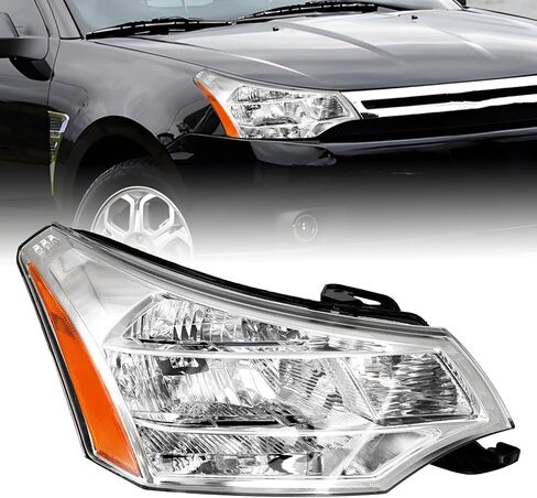 مجموعة المصابيح الأمامية متوافقة مع 2008 2009 2010 2011 Focus S SE SES SEL Headlamp Chrome Housing OE Factory استبدال بدون لمبات (جانب السائق الأيسر) in Kuwait