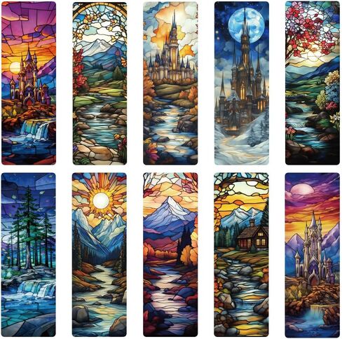 10 قطع من الإشارات المرجعية ذات الطابع الخيالي للقراءة مقاس 5.9 × 2 بوصة علامات كتاب الحيوانات الملون زجاج النافذة الإشارات المرجعية تصميم غابة قلعة الحيوان مستطيل علامة كتاب أكريليك للرجال والنساء والقارئ والكاتب in Kuwait