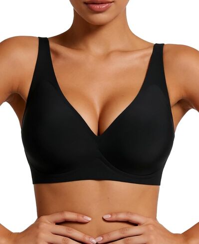 Jelly Wireless Bra Deep V Push Up Seamless Comfortable T-Shirt Plunge No Underwire Bras with Adjustable Straps Everyday Bras in Saudi Arabia