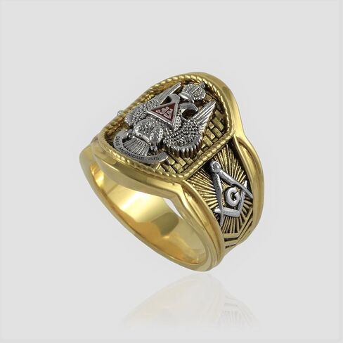 Handcrafted Masonic Scottish Rite 33 Degree Ring 18K Gold Pld Yellow Version 22 Grams Templar BR-24 in Kuwait