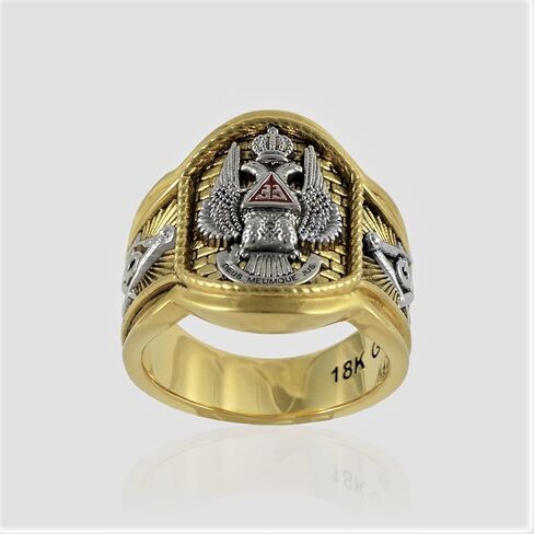 Handcrafted Masonic Scottish Rite 33 Degree Ring 18K Gold Pld Yellow Version 22 Grams Templar BR-24 in Kuwait