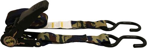 Ratchet Strap, 6' x 1", Camo Web Design, 400 lb. Working Load Limit, Vinyl-Coated S-Hooks, Gold Chromate Ratchet, Polyester Tie-Down for Dirt Bikes, ATVs, or Light-Duty DIY Cargo in Kuwait
