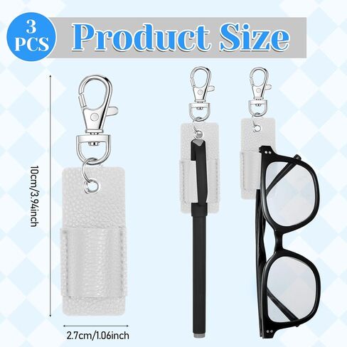 3 قطع حامل أقلام حبل قصير، مشبك قلم حبل قصير مضاد للفقدان، حامل أقلام رقبة جلدي محمول شارة سلسلة مفاتيح حامل أقلام (أبيض) in Kuwait