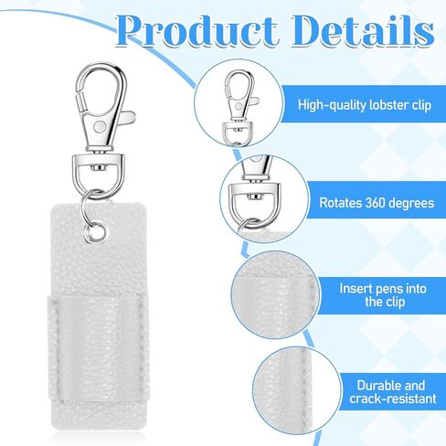 3 قطع حامل أقلام حبل قصير، مشبك قلم حبل قصير مضاد للفقدان، حامل أقلام رقبة جلدي محمول شارة سلسلة مفاتيح حامل أقلام (أبيض) in Kuwait