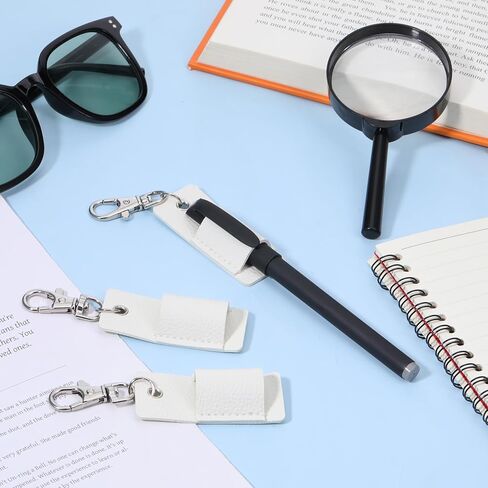 3 قطع حامل أقلام حبل قصير، مشبك قلم حبل قصير مضاد للفقدان، حامل أقلام رقبة جلدي محمول شارة سلسلة مفاتيح حامل أقلام (أبيض) in Kuwait