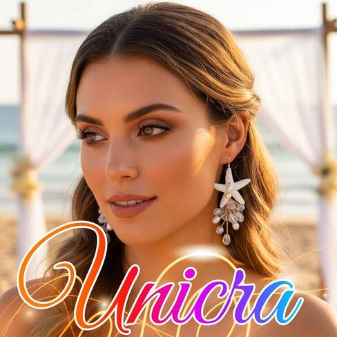 Unicra أقراط نجم البحر الفضية من اللؤلؤ لحفلات الزفاف أقراط متدلية على شكل حورية البحر للنساء والعرائس in Saudi Arabia