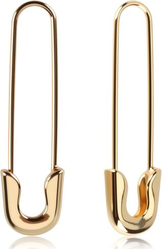 أقراط دبوس أمان ومشبك ورق من الذهب عيار 14 قيراط للنساء، أقراط عصرية فريدة من نوعها، مجوهرات غير تقليدية للارتداء اليومي والحفلات، 43 × 12 ملم in Kuwait