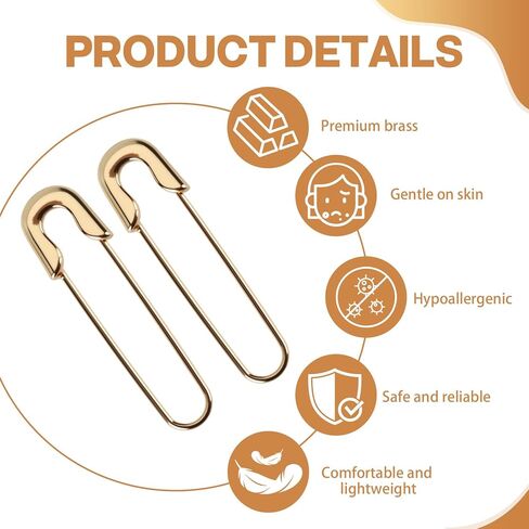 أقراط دبوس أمان ومشبك ورق من الذهب عيار 14 قيراط للنساء، أقراط عصرية فريدة من نوعها، مجوهرات غير تقليدية للارتداء اليومي والحفلات، 43 × 12 ملم in Kuwait