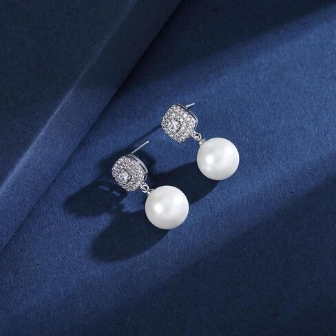 أقراط نسائية من اللؤلؤ الأبيض متدلية من الفضة الاسترليني مع صندوق هدايا مخملي in Kuwait