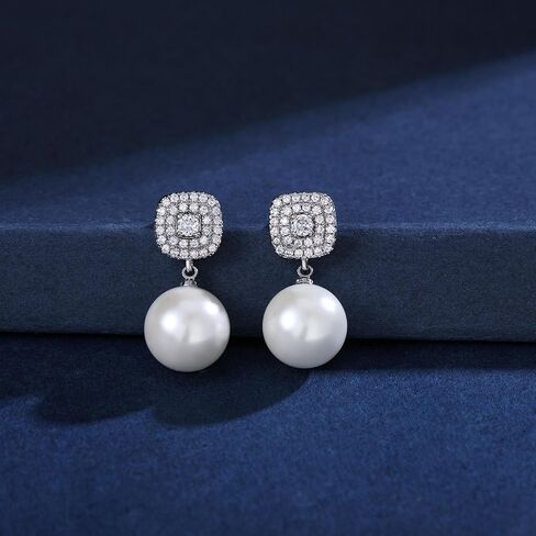 أقراط نسائية من اللؤلؤ الأبيض متدلية من الفضة الاسترليني مع صندوق هدايا مخملي in Kuwait