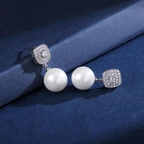 أقراط نسائية من اللؤلؤ الأبيض متدلية من الفضة الاسترليني مع صندوق هدايا مخملي in Kuwait