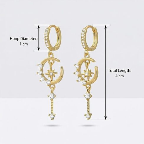 Moon Earrings, Celestial Star and Crescent Dangle Earrings, Elegant Silver Jewelry for Daily Wear and Special Occasions, Pierced Earring Set with Secure Clasp in Saudi Arabia