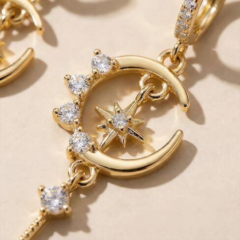 Moon Earrings, Celestial Star and Crescent Dangle Earrings, Elegant Silver Jewelry for Daily Wear and Special Occasions, Pierced Earring Set with Secure Clasp in Saudi Arabia