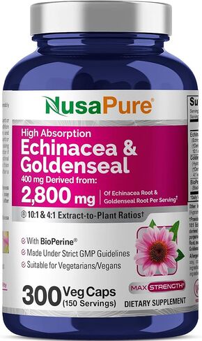 NusaPure Echinacea Goldenseal 2,800mg 300 Veggie Caps (Vegetarian, Non-GMO & Gluten Free) in Kuwait