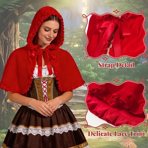 قبعة ذات قلنسوة حمراء صغيرة للسيدات، قبعة ذات قلنسوة مخملية حمراء قصيرة، زي عباءة عيد الهالوين in Kuwait