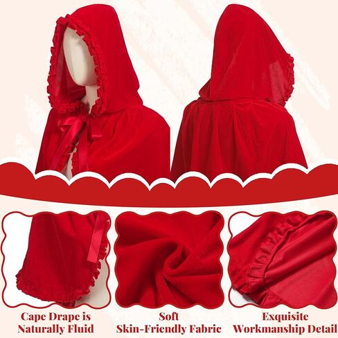 قبعة ذات قلنسوة حمراء صغيرة للسيدات، قبعة ذات قلنسوة مخملية حمراء قصيرة، زي عباءة عيد الهالوين in Kuwait