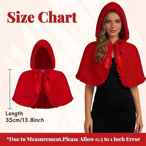 قبعة ذات قلنسوة حمراء صغيرة للسيدات، قبعة ذات قلنسوة مخملية حمراء قصيرة، زي عباءة عيد الهالوين in Kuwait