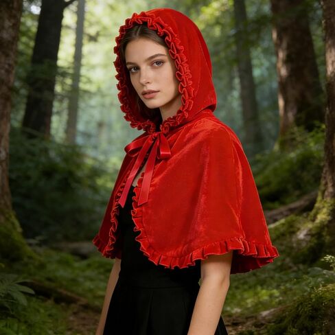 قبعة ذات قلنسوة حمراء صغيرة للسيدات، قبعة ذات قلنسوة مخملية حمراء قصيرة، زي عباءة عيد الهالوين in Kuwait