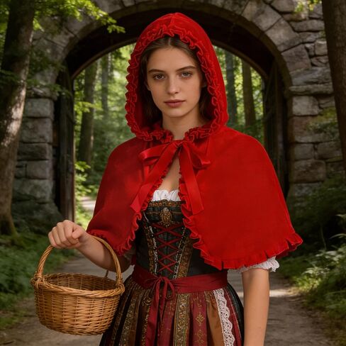 قبعة ذات قلنسوة حمراء صغيرة للسيدات، قبعة ذات قلنسوة مخملية حمراء قصيرة، زي عباءة عيد الهالوين in Kuwait