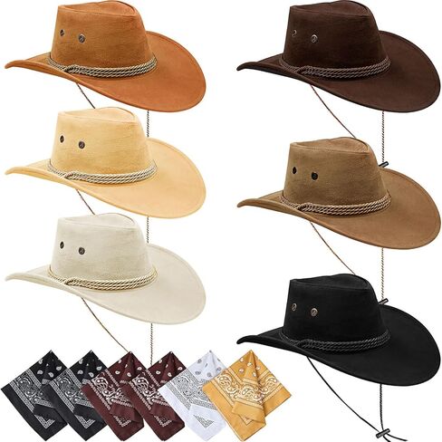6 Pack Western Cowboy Hats Bulk, Adult Cowboy Hat with Bandanas Set, Cowgirl Party Hats for Men Women Costume Party in Kuwait