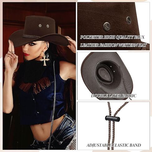 6 Pack Western Cowboy Hats Bulk, Adult Cowboy Hat with Bandanas Set, Cowgirl Party Hats for Men Women Costume Party in Kuwait