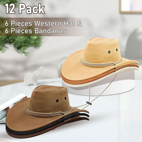 6 Pack Western Cowboy Hats Bulk, Adult Cowboy Hat with Bandanas Set, Cowgirl Party Hats for Men Women Costume Party in Kuwait