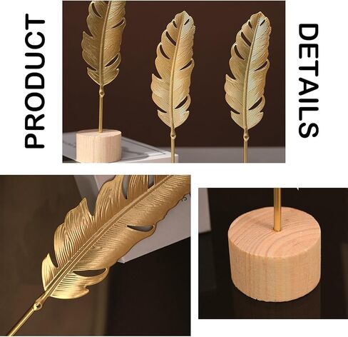 Gold Leaf Home Decor Set – Metal Leaf Tabletop Ornament with Wood Base, 3 Designs (Monstera, Ginkgo, Feather) for Desk, Shelf, Living Room in Saudi Arabia