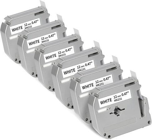 Label KINGDOM M-K231 M Tape Compatible with Brother P Touch Label Tape M-K231S M231 MK231 M-231 Brother Label Tape 12mm 0.47 White for Brother PT-M95 PT-70BM PT-90 PT-85 PT65 PT45 Label Maker, 6-Pack in Kuwait