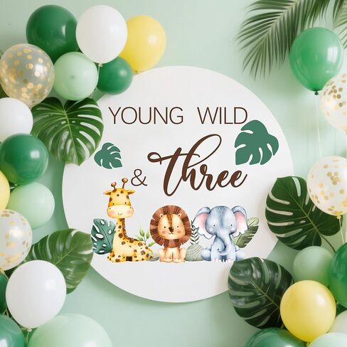 لافتة شارات Young Wild & Three، ديكورات حفلات برية وثلاثية، ديكورات عيد ميلاد سعيد الثالث، موضوع حيوانات الغابة، لوازم حفلات عيد الميلاد بعمر 3 سنوات باللون البني in Kuwait