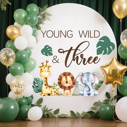 لافتة شارات Young Wild & Three، ديكورات حفلات برية وثلاثية، ديكورات عيد ميلاد سعيد الثالث، موضوع حيوانات الغابة، لوازم حفلات عيد الميلاد بعمر 3 سنوات باللون البني in Kuwait