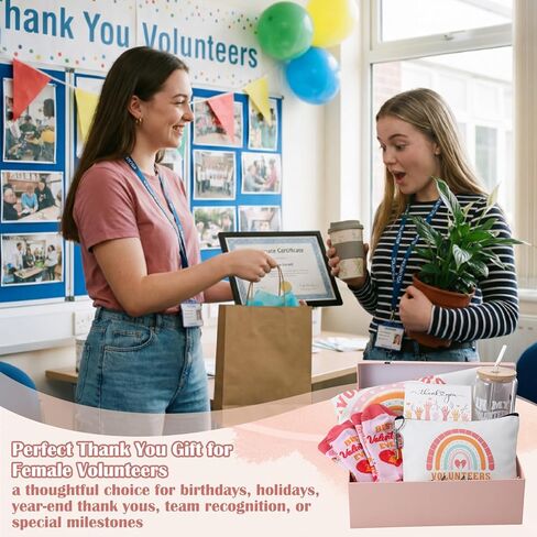 Hushee 6 Pcs Volunteer Appreciation Gifts Set for Women Include 16 oz Glass Jar Tumbler Canvas Tote Bag Cosmetic Bag Novelty Sock Keychain Greeting Card Thank You Gift for Volunteer Appreciation Month in Saudi Arabia