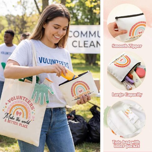 Hushee 6 Pcs Volunteer Appreciation Gifts Set for Women Include 16 oz Glass Jar Tumbler Canvas Tote Bag Cosmetic Bag Novelty Sock Keychain Greeting Card Thank You Gift for Volunteer Appreciation Month in Saudi Arabia