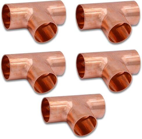 Copper Fittings Tee,Copper Three Way 1 Inch ID Welding Joint for HVAC Units, with Rolled Tube Stop Sweat Ends,Pack of 5 in Kuwait