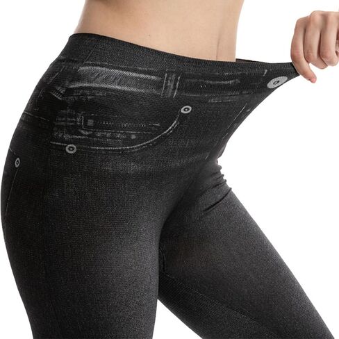 Womens Faux Denim Capri Pants Leggings High Waisted Yoga Pants Hip-Lifting Slim Fit Short Tights Stretch Faux Jeans in Saudi Arabia