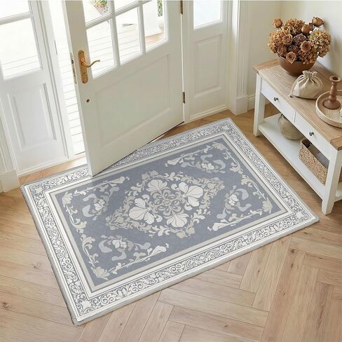 SOULFUL Medium Pile 3x5 Area Rug - Soft Underfoot Small Entryway Rug - Greige Boho Floral - Washable Non-Slip - Perfect for Living Room Bedroom Foot Kids Room Reading Nook in Kuwait