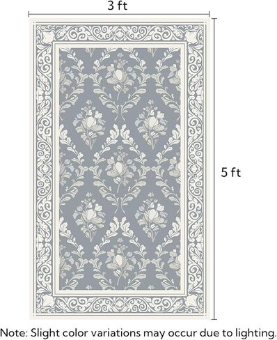 SOULFUL Medium Pile 3x5 Area Rug - Soft Underfoot Small Entryway Rug - Greige Boho Floral - Washable Non-Slip - Perfect for Living Room Bedroom Foot Kids Room Reading Nook in Saudi Arabia