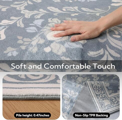 SOULFUL Medium Pile 3x5 Area Rug - Soft Underfoot Small Entryway Rug - Greige Boho Floral - Washable Non-Slip - Perfect for Living Room Bedroom Foot Kids Room Reading Nook in Saudi Arabia