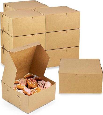 Fit Meal Prep 25 Pack Kraft Bakery Boxes, 6 x 6 x 3 Inches Brown Pastry Boxes, Cardboard Treat Boxes Pie Boxes Cookie Boxes Dessert Boxes for Cupcakes, Chocolates, Donuts, Macarons in Kuwait