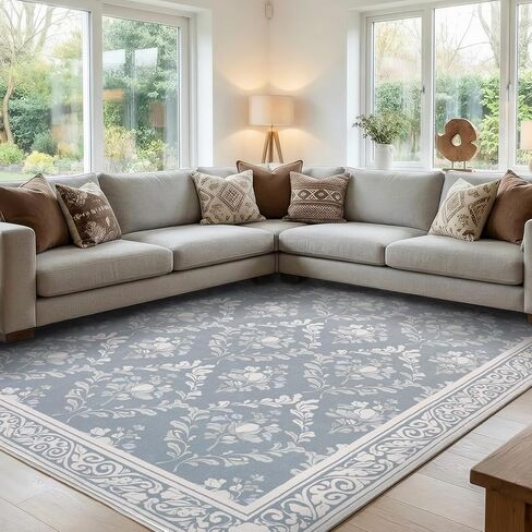 SOULFUL Medium Pile 3x5 Area Rug - Soft Underfoot Small Entryway Rug - Greige Boho Floral - Washable Non-Slip - Perfect for Living Room Bedroom Foot Kids Room Reading Nook in Saudi Arabia