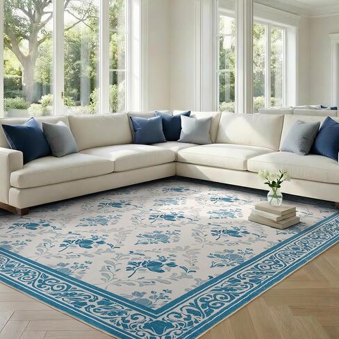 SOULFUL Medium Pile 3x5 Area Rug - Soft Underfoot Small Entryway Rug - Greige Boho Floral - Washable Non-Slip - Perfect for Living Room Bedroom Foot Kids Room Reading Nook in Saudi Arabia
