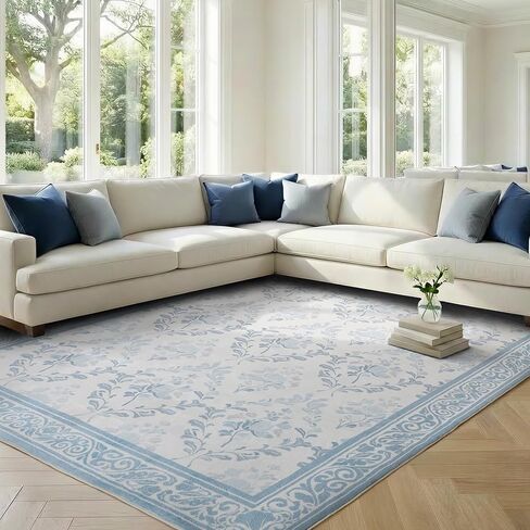 SOULFUL Medium Pile 3x5 Area Rug - Soft Underfoot Small Entryway Rug - Greige Boho Floral - Washable Non-Slip - Perfect for Living Room Bedroom Foot Kids Room Reading Nook in Saudi Arabia