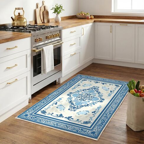 SOULFUL Medium Pile 3x5 Area Rug - Soft Underfoot Small Entryway Rug - Greige Boho Floral - Washable Non-Slip - Perfect for Living Room Bedroom Foot Kids Room Reading Nook in Saudi Arabia