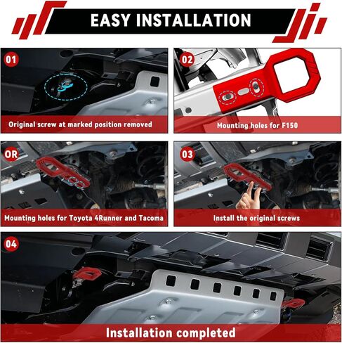 خطافات سحب أمامية لـ Tacoma 2024 2025 2026/4Runner 2025-2026،/Ford F150 2009-2023، خطاف سحب 2 قطعة أحمر in Kuwait