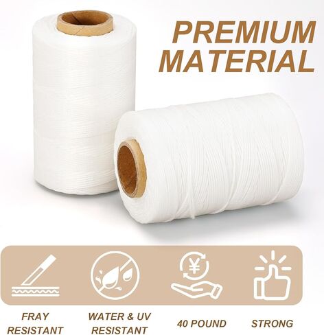 2 Pcs 656 Feet Sail Repair Kit with Needle Thick Waxed String Polyester Sail Repair Twine White Waxed Whipping Twine for Leather Rope Whipping Canvas Work Tie Dye String Lashing Tying in Kuwait