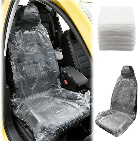 50PCS Disposable Car Seat Covers,Universal Plastic Seat Covers Provide Temporary Protection,No-Cleanup Cars Seats Protectors Car Accessories for Auto Repair/Ride-Hailing/Travel in Kuwait
