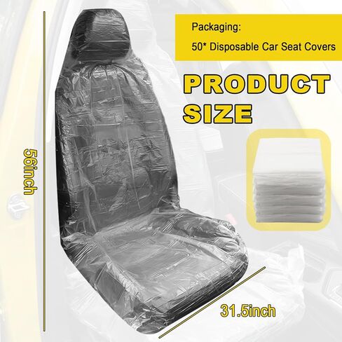 50PCS Disposable Car Seat Covers,Universal Plastic Seat Covers Provide Temporary Protection,No-Cleanup Cars Seats Protectors Car Accessories for Auto Repair/Ride-Hailing/Travel in Kuwait