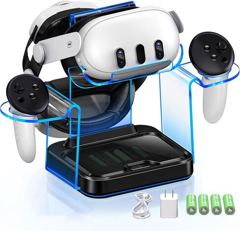 Charging Dock for Meta Quest 3 / 3S / 2 with 4 Rechargeable Controller Batteries,Fast Charging Station for Oculus Quest 3 / 2 with LED Light,VR Headset Display Stand Meta 3 Accessories USB C Cable in Kuwait